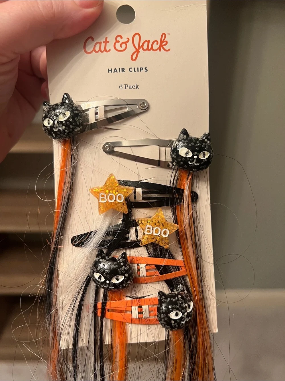 Cat & Jack Halloween Clip-In Hair Strands in Orange, Black, White